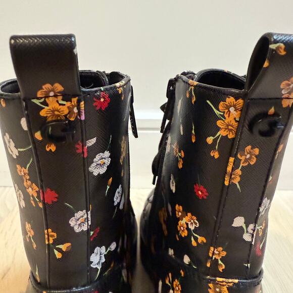 Guess Fearne Floral Black Combat Boots SZ 8.5 Vegan Leather Punk Grunge Emo Y2K - Picture 8 of 11
